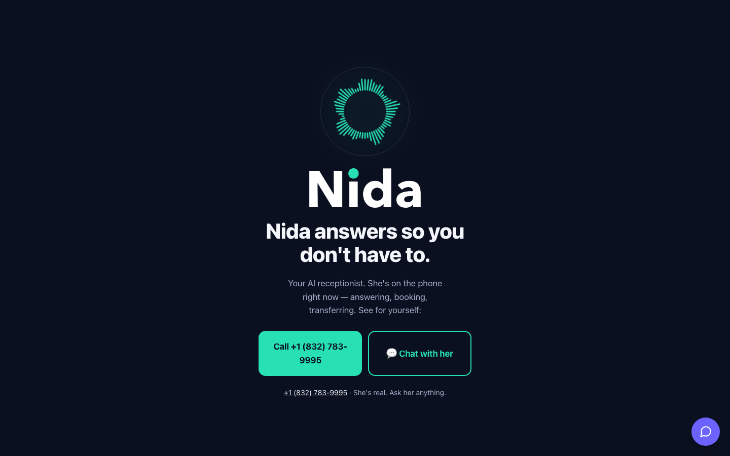 Nida, Khirad's AI assistant, answering a customer chat at nida.khirad.ai